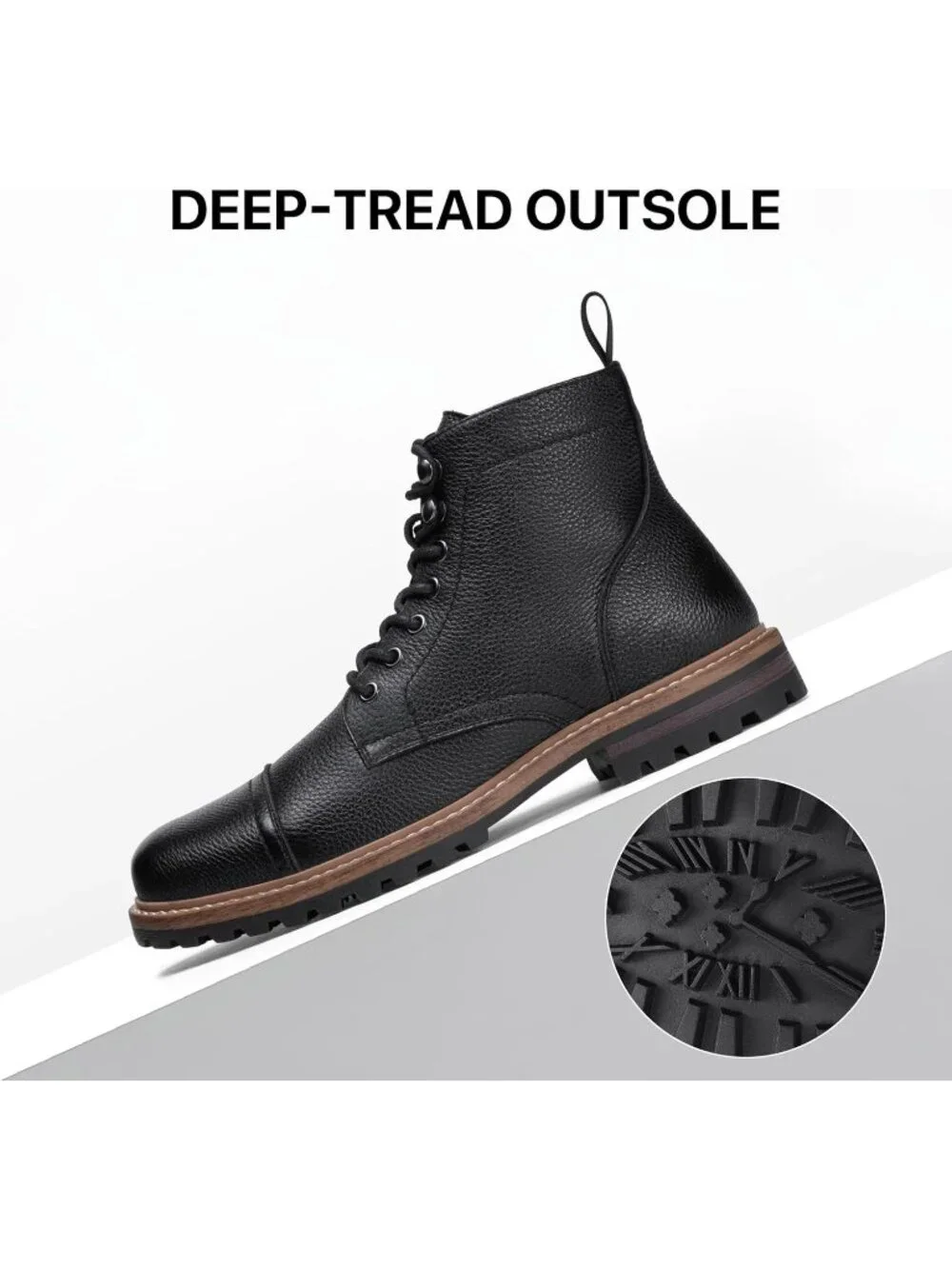 Men's Grain Black Boots Premium Leather Cap Toe Casual Boots Chukka Dress Boots